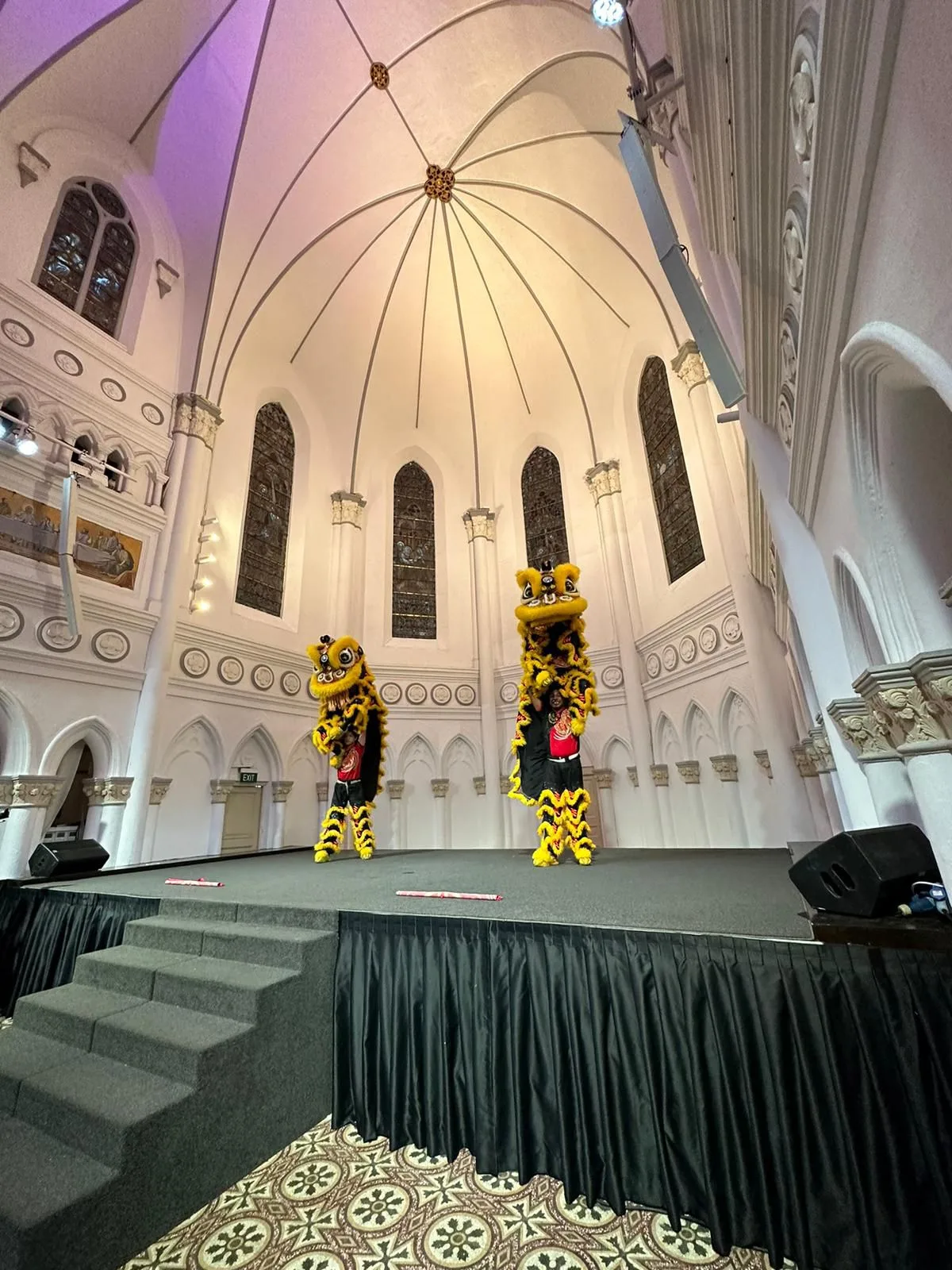 Lion dance performance at a wedding venue in Singapore